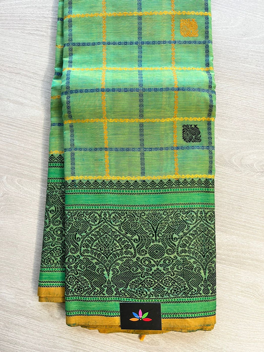 Handwoven Kanchi Silk Cotton Saree - Seafoam Green -231_S