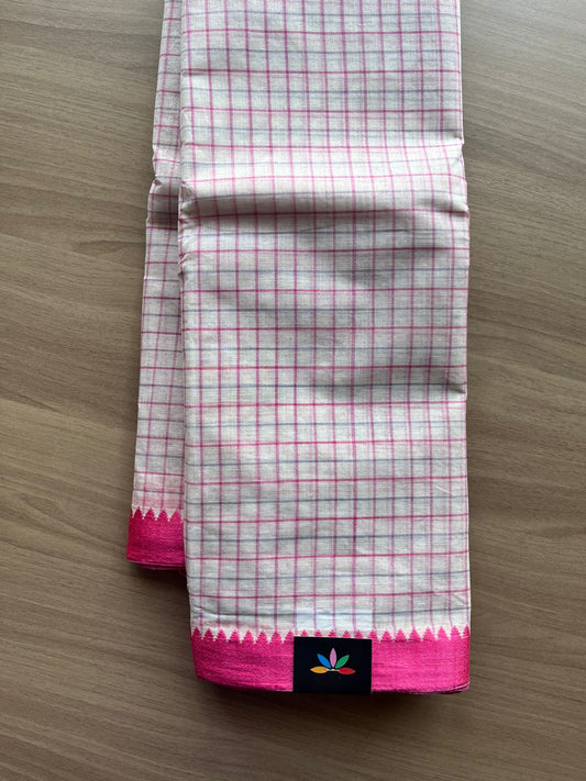 Checked Handloom Cotton Saree (Starched) -23137