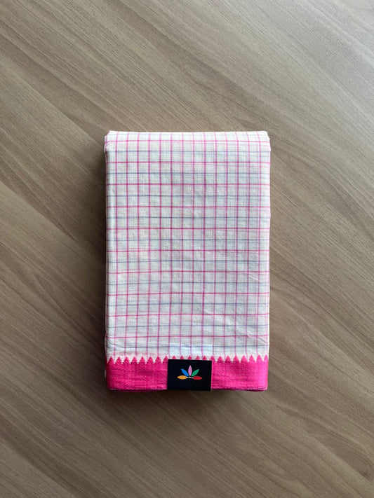 Checked Handloom Cotton Saree (Starched) -23137
