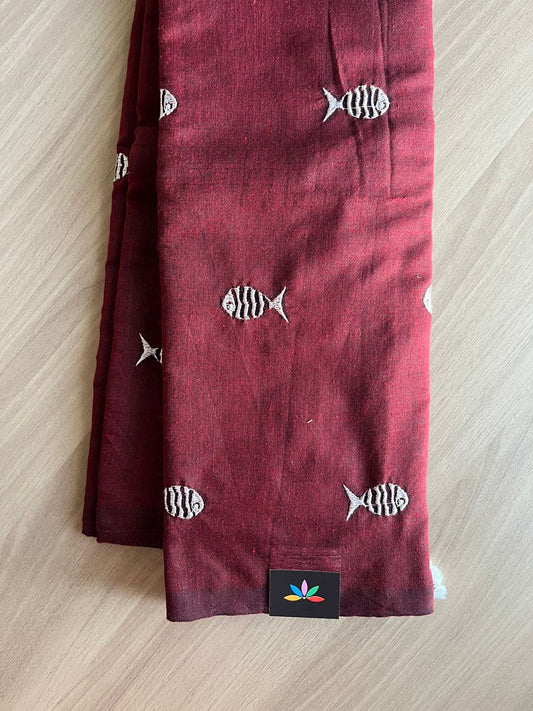 Fish embroidered cotton saree-23258-23259