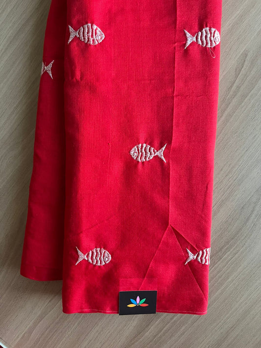 Fish embroidered cotton saree-23262-23263