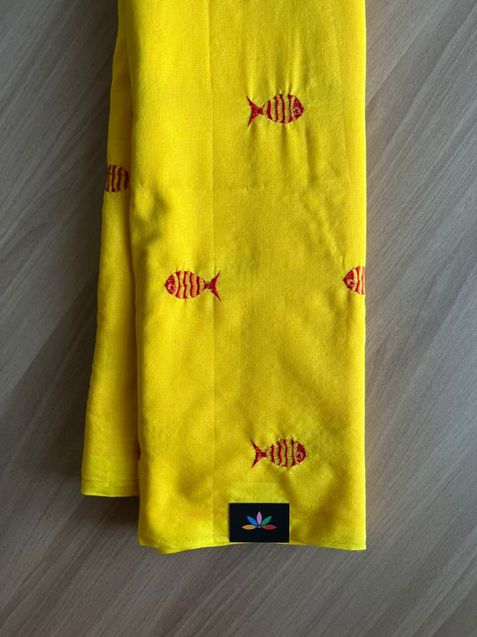 Fish embroidered cotton saree-23264-23265