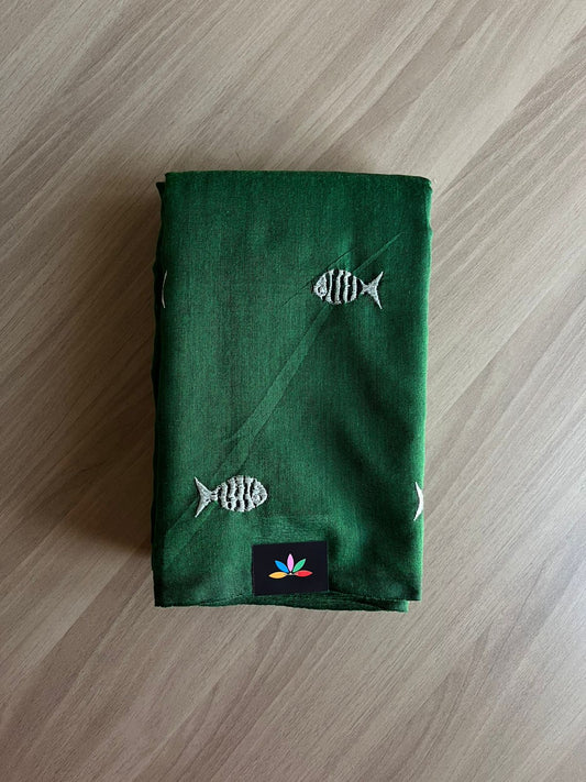 Fish embroidered cotton saree-23268
