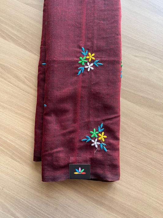 Floral embroidered cotton saree-23288