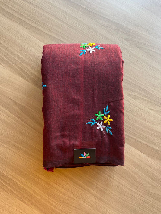 Floral embroidered cotton saree-23288