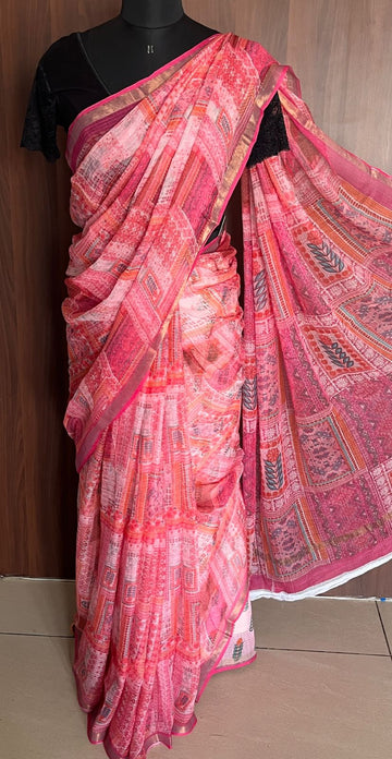 Floral Digital Printed Kota Doria Saree-23348