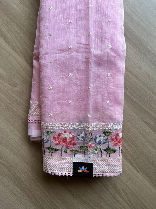 Floral Embroidered Border Semi Kota Check Saree -23370