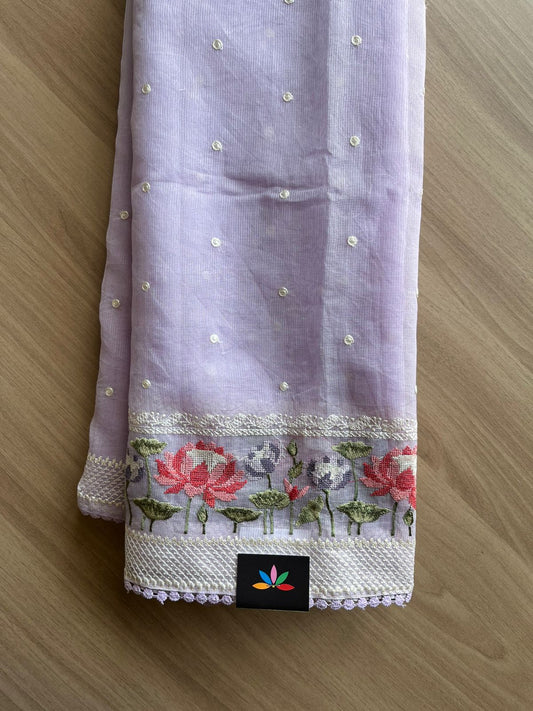 Floral Embroidered Border Semi Kota Check Saree -23372