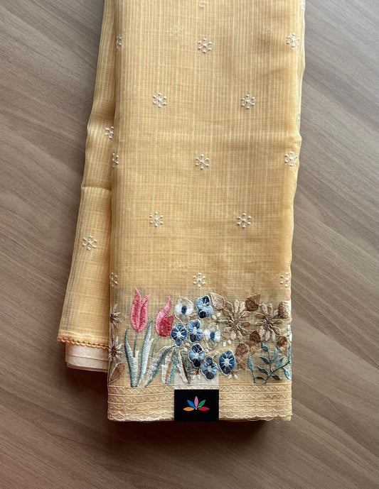 Floral Embroidered Border Semi Kota Check Saree -23400
