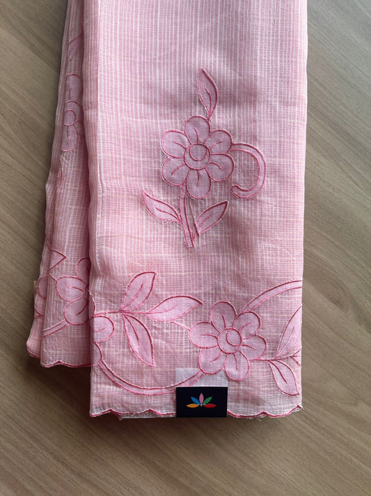 Scallop Border Embroidery Semi Kota Saree -23406
