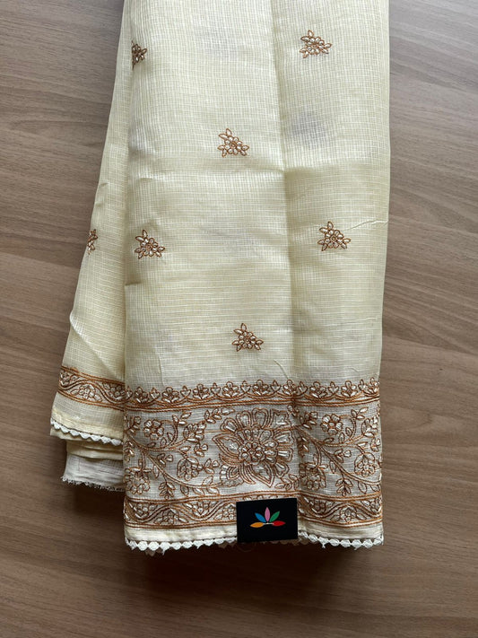Floral Embroidered Border Silky Kota Saree (Without Blouse) - 23410