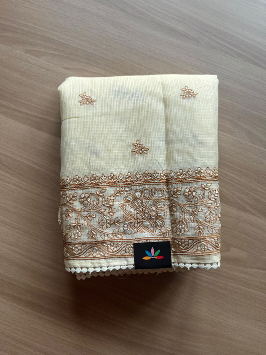 Floral Embroidered Border Silky Kota Saree (Without Blouse) - 23410