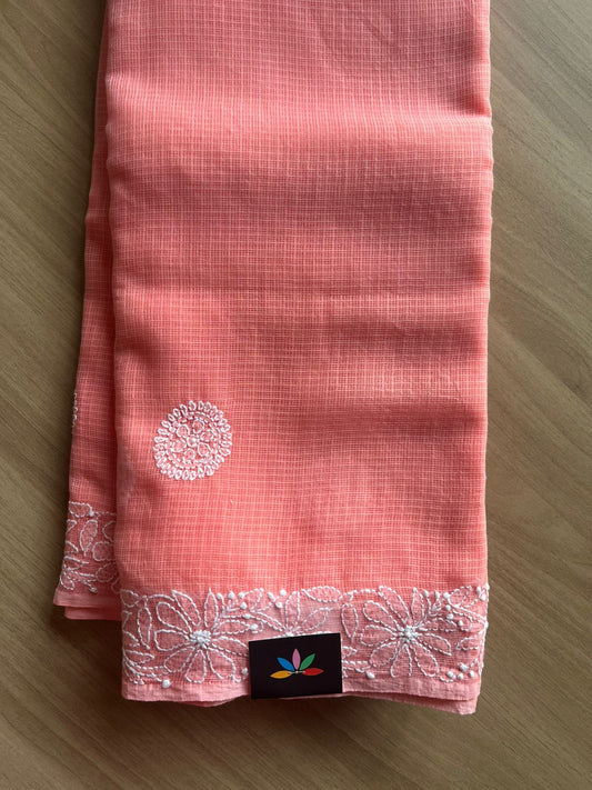 Hand embroidered Chikankari Kota Cotton Saree - 23413