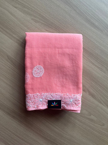 Hand embroidered Chikankari Kota Cotton Saree - 23413