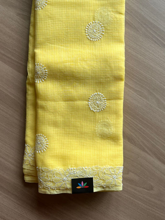 Hand embroidered Chikankari Kota Cotton Saree - 23414