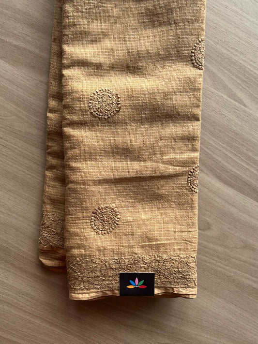 Hand embroidered Chikankari Kota Cotton Saree - 23417