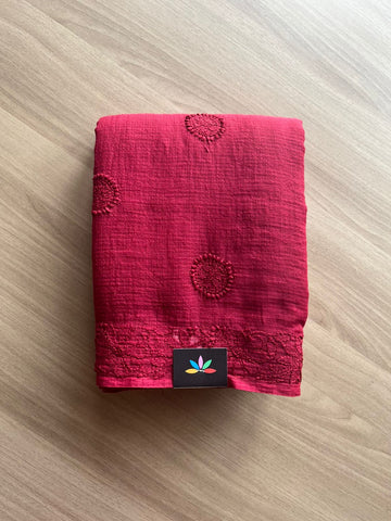 Hand embroidered Chikankari Kota Cotton Saree - 23421 - 23422