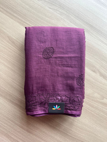 Hand embroidered Chikankari Kota Cotton Saree - 23423 - 23424