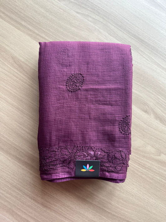 Hand embroidered Chikankari Kota Cotton Saree - 23423 - 23424
