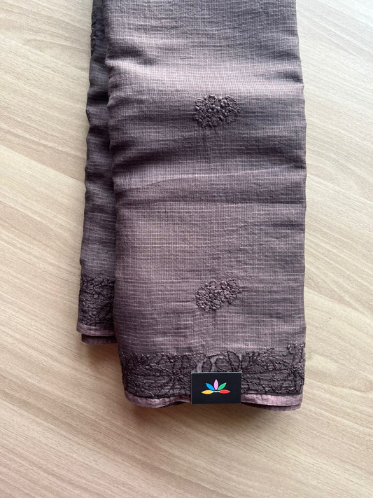 Hand embroidered Chikankari Kota Cotton Saree - 23425 - 23426