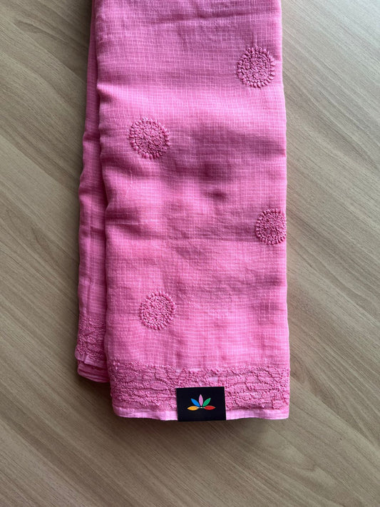 Hand embroidered Chikankari Kota Cotton Saree - 23427 - 23428