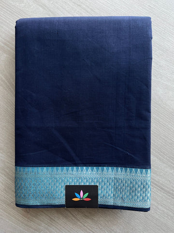 Oxford Blue Handwoven Fine Zari Nizam Border Mangalagiri Cotton Saree-23439