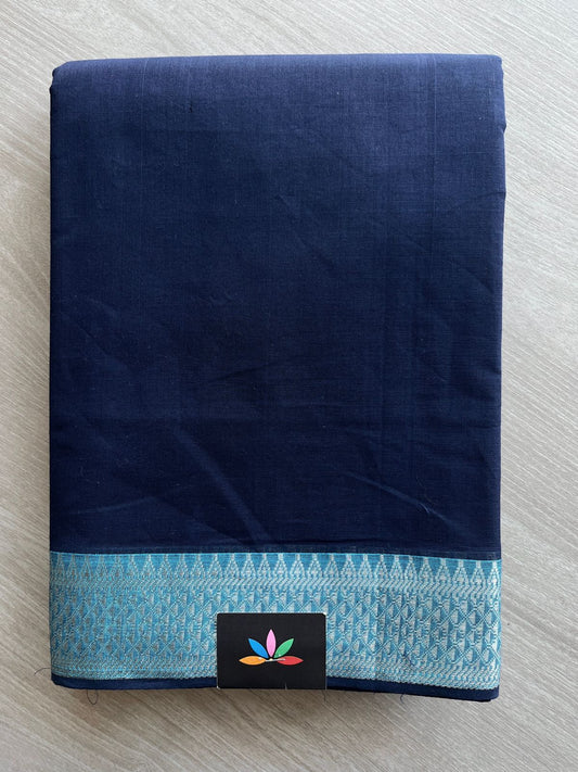 Oxford Blue Handwoven Fine Zari Nizam Border Mangalagiri Cotton Saree-23439