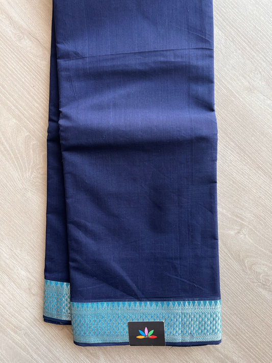 Oxford Blue Handwoven Fine Zari Nizam Border Mangalagiri Cotton Saree-23439