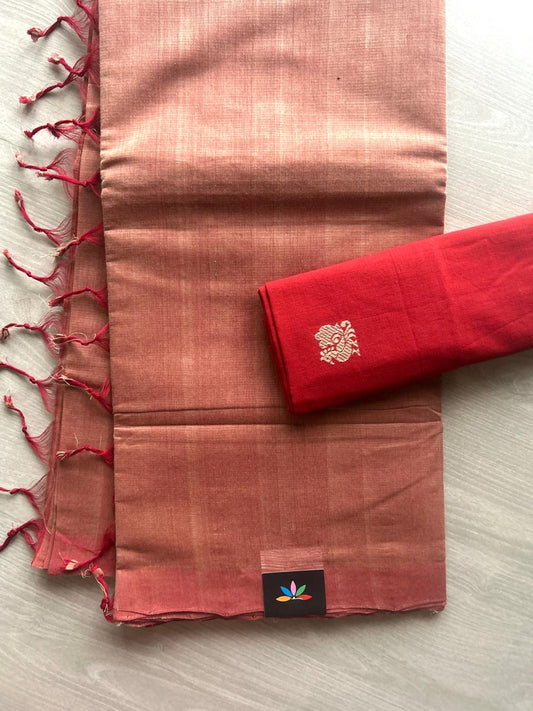 Handloom Mangalagiri Plain Cotton Saree with Contrast Blouse Fabric-23454