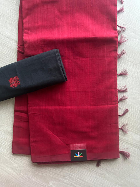 Handloom Mangalagiri Plain Cotton Saree with Contrast Blouse Fabric-23452