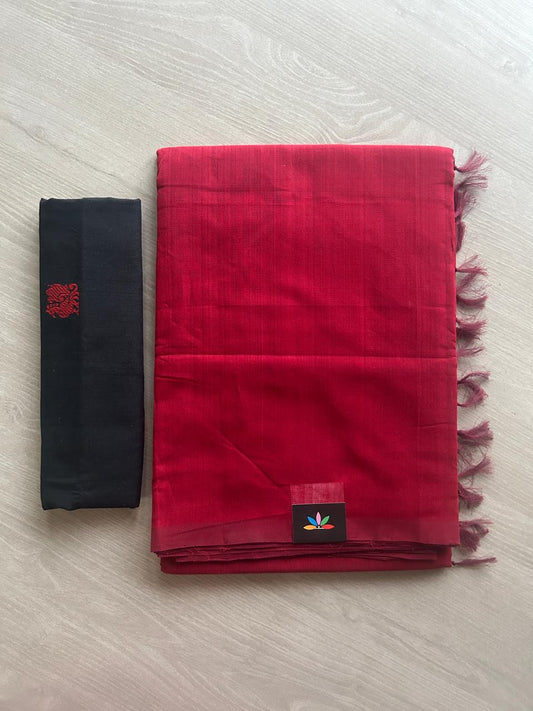 Handloom Mangalagiri Plain Cotton Saree with Contrast Blouse Fabric-23452