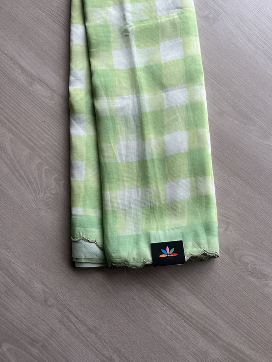 Digital Print Checks Mangalagiri Silk Cotton with Cut work Blouse -23479