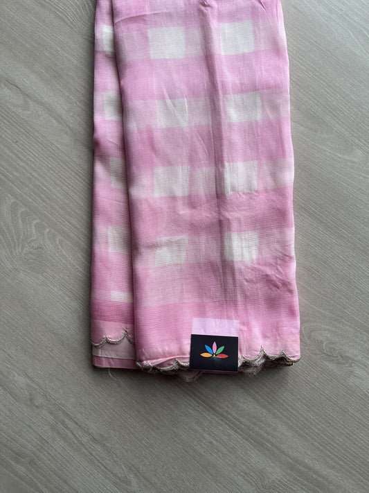 Digital Print Checks Mangalagiri Silk Cotton with Cut work Blouse -23480