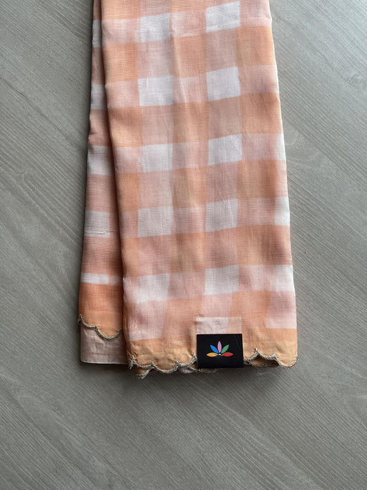 Digital Print Checks Mangalagiri Silk Cotton with Cut work Blouse -23481