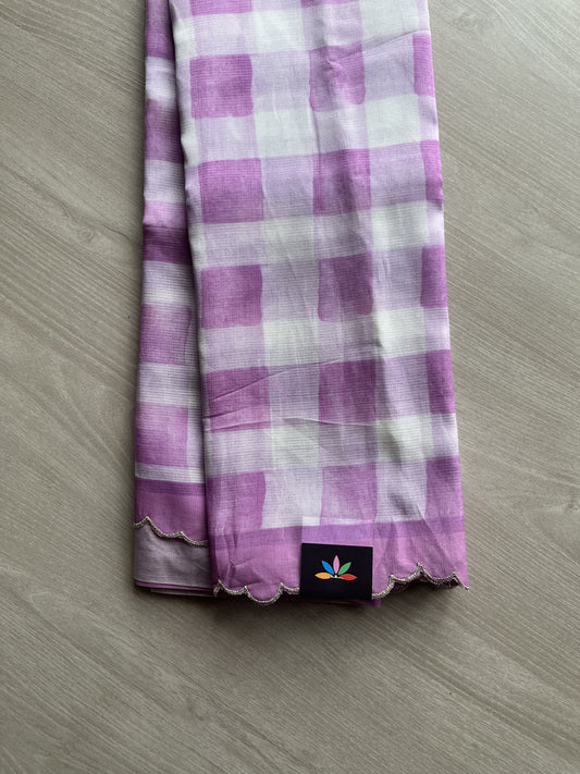 Digital Print Checks Mangalagiri Silk Cotton with Cut work Blouse -23482