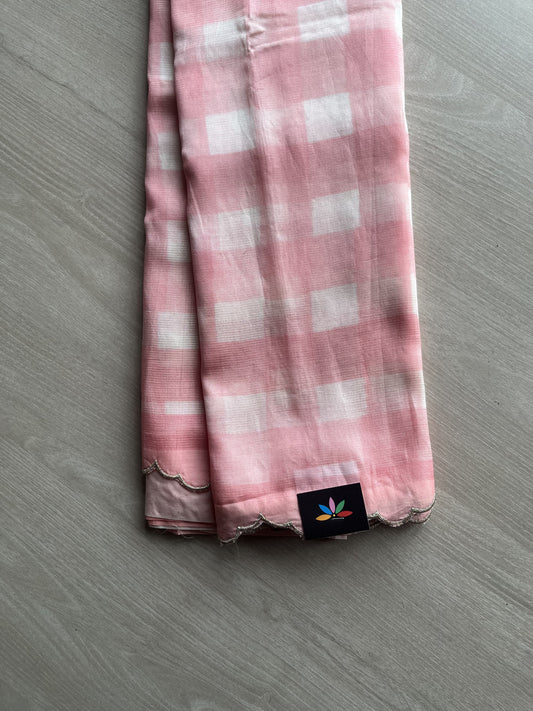 Digital Print Checks Mangalagiri Silk Cotton with Cut work Blouse -23483