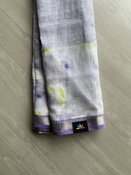 Zari Checks Mangalagiri Silk Cotton Saree with Digital Printed Border and Blouse-23484