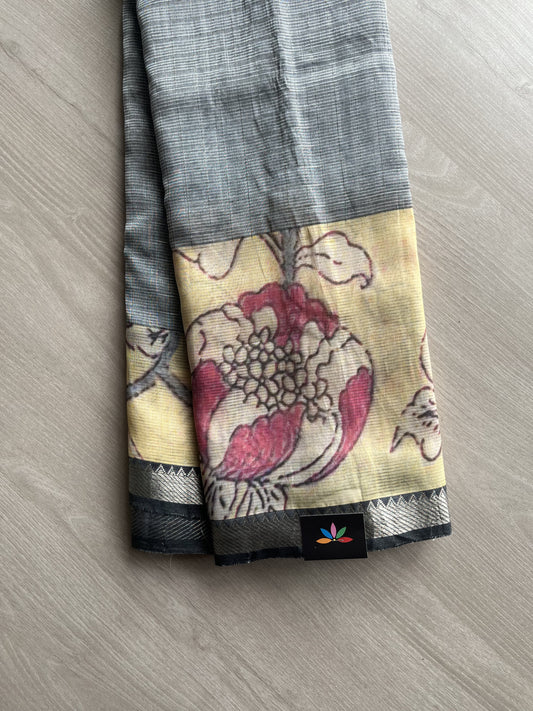 Zari Checks Mangalagiri Silk Cotton Saree with Digital Printed Border and Blouse-23485