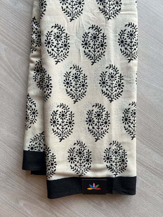 Handblock Printed Mul Cotton Saree -23563-23564