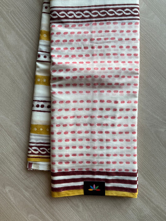 Handblock Printed Mul Cotton Saree- 23565-23566