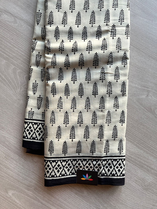 Handblock Printed Mul Cotton Saree -23573-23574