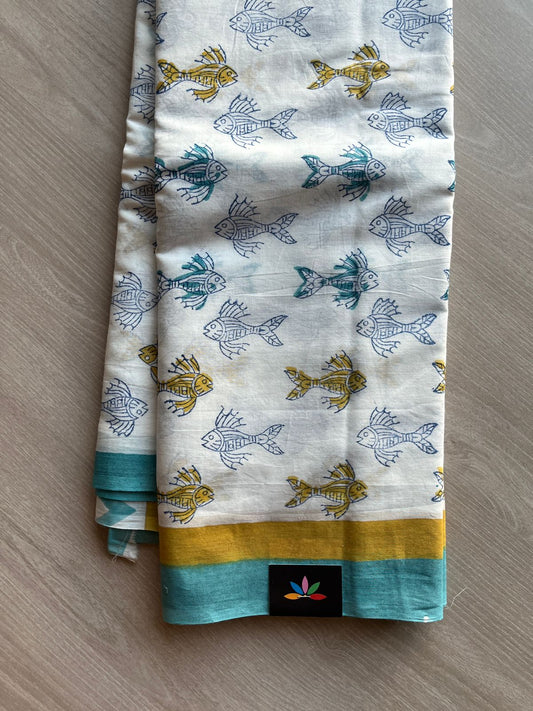 Handblock Printed Mul Cotton Saree- 23575-23576