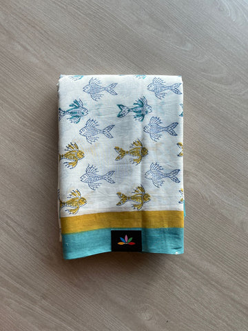 Handblock Printed Mul Cotton Saree- 23575-23576