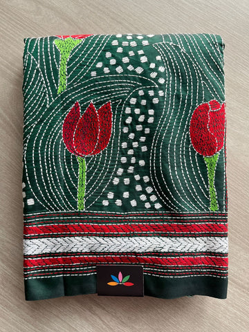 Kantha Stitch Semi Bangalore Silk Saree -23598