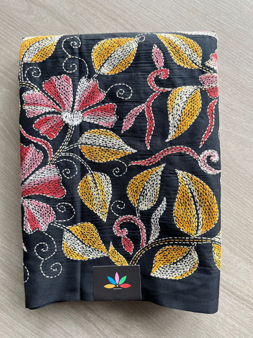 Black Kantha Stitch Semi Bangalore Silk Saree -23601