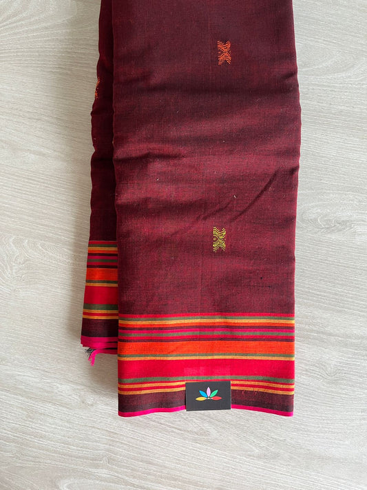 Maroon Handloom Bujodi Design Soft Cotton Saree -23663