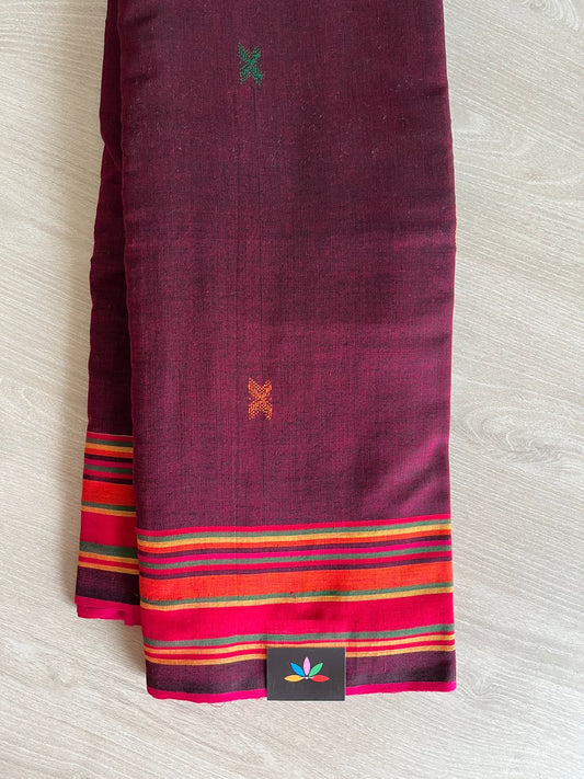 Plum Violet Handloom Bujodi Design Soft Cotton Saree -23664