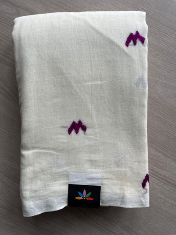 Cream White Kantha Stitch Cotton Saree -23712