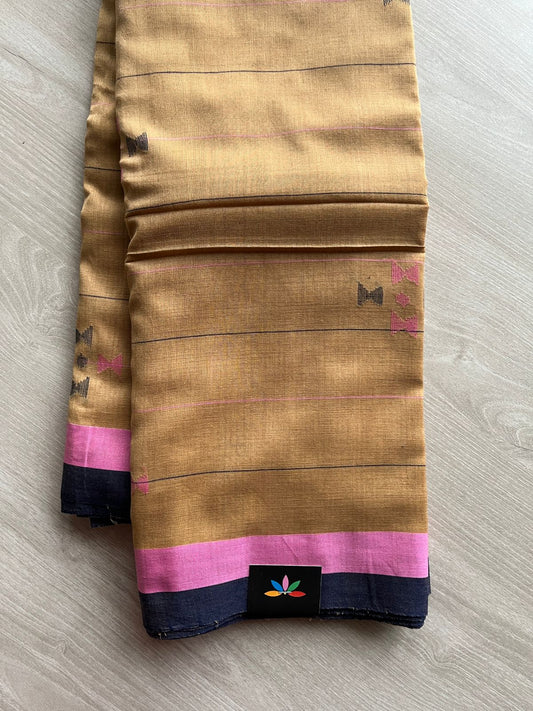 Deep Mustard Brown Handloom Cotton Jamdani Saree-23716