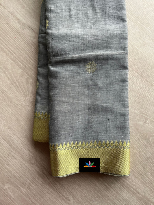 Ash Grey Handloom Soft Cotton Saree -23717